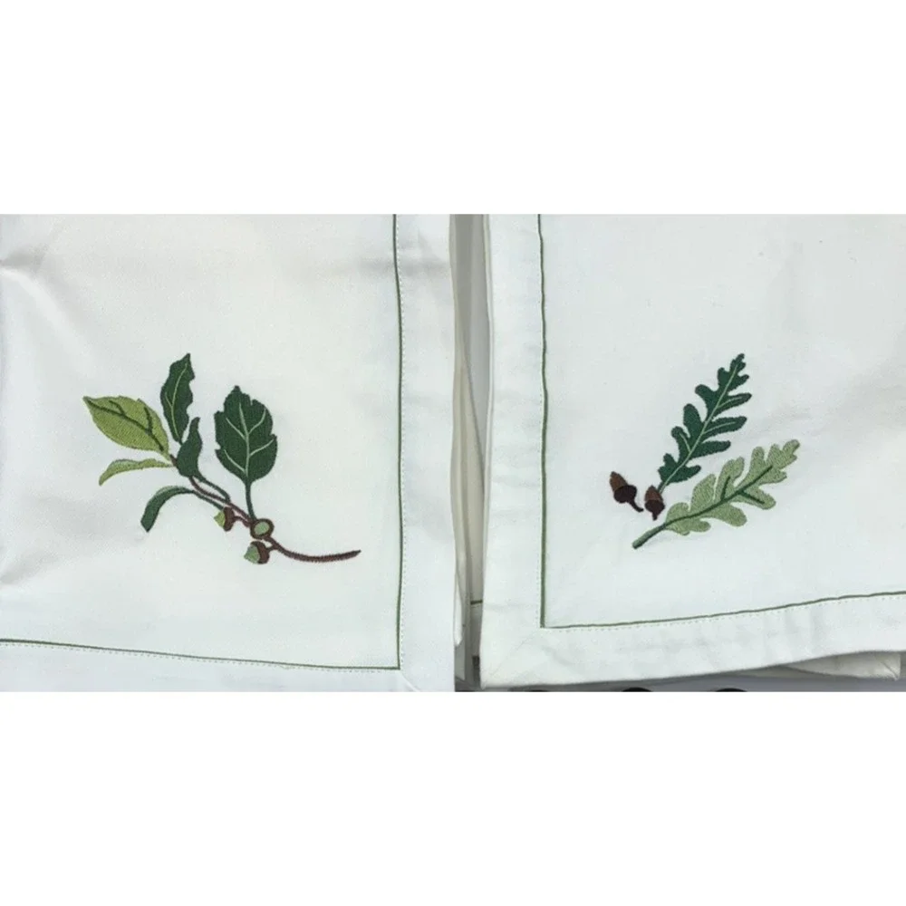Crate & Barrel Embroidered SET of 6 Acorn Dinner Napkins PLUS Holders Rings